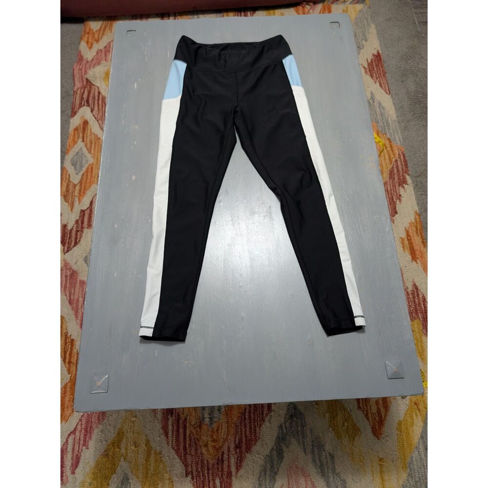 Amazon Colorblock Athletic Leggings with Pockets - Black/White/Blue - XL